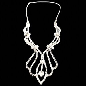 Vintage Elegant Bridal Silver Plated Rhinestone Necklace